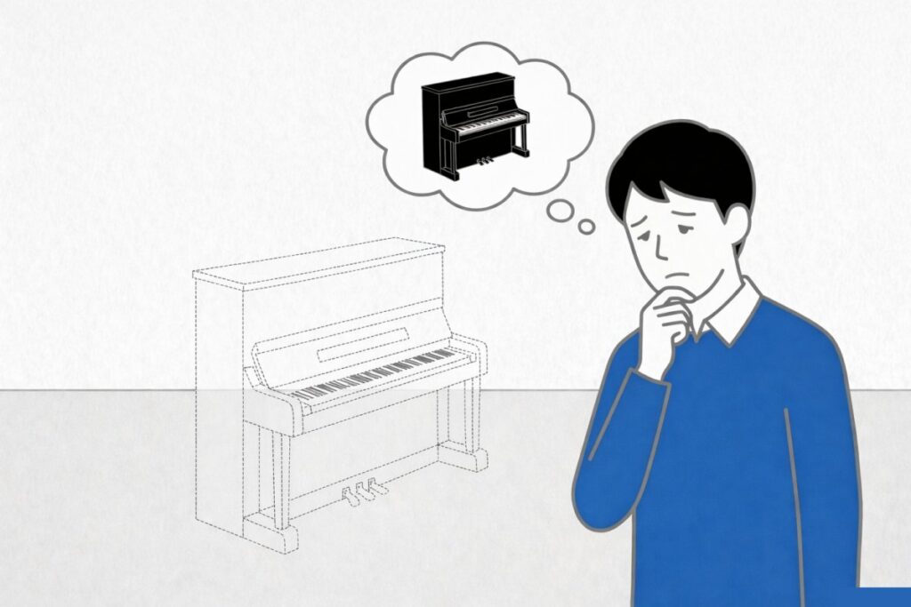 ピアノ処分後に後悔して考え込む人