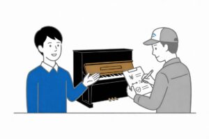 ピアノ移動業者が料金を見積もりしながら説明する様子
