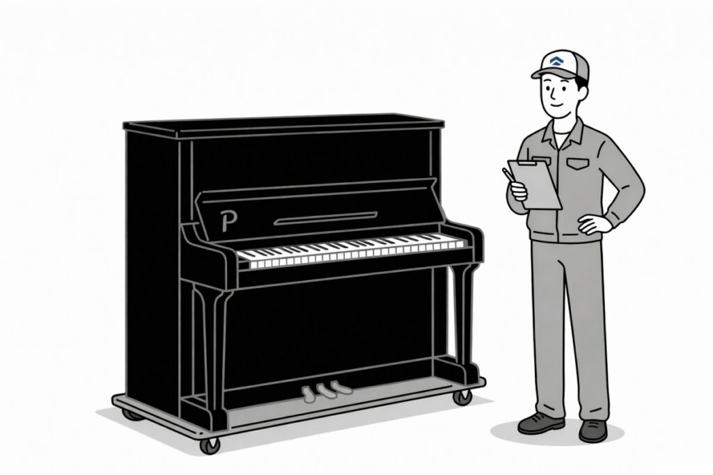 業者がアップライトピアノを確認する処分方法のイメージ