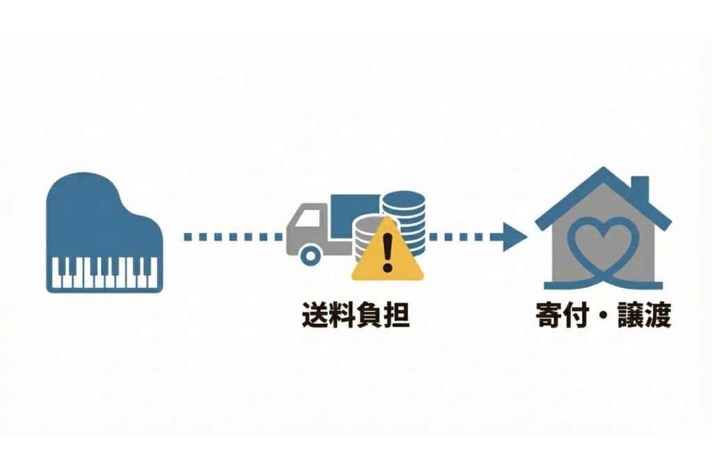 寄付・譲渡時に送料負担が発生する電子ピアノ再流通の解説図